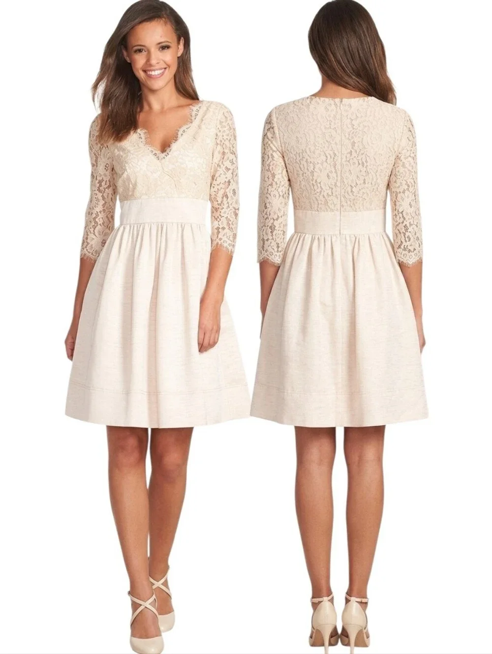 ELIZA J. Blush Pink Lace and Faille Fit & Flare Cocktail Dress - Size 10